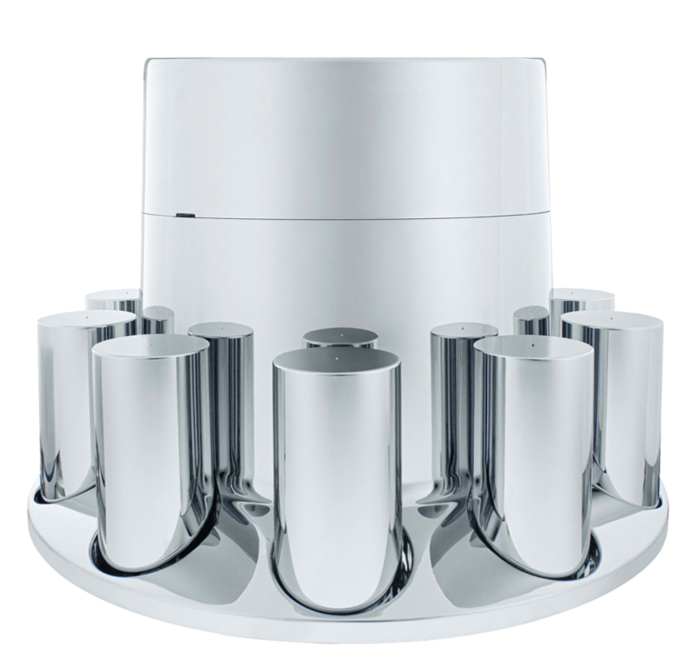 Rear Axle Wheel Cover "Extra Tall Flat Top" With 10 Thread-On Nut Covers, High Quality Chrome Plated ABS Plastic