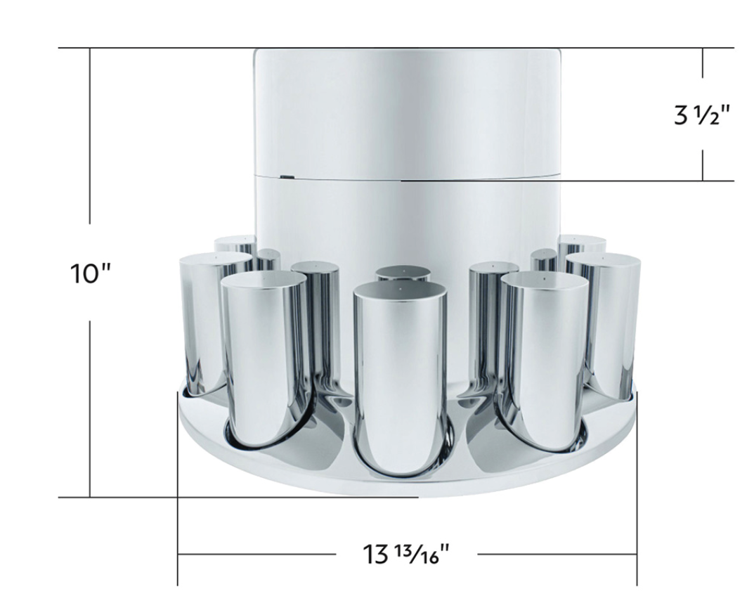 Rear Axle Wheel Cover "Extra Tall Flat Top" With 10 Thread-On Nut Covers, High Quality Chrome Plated ABS Plastic