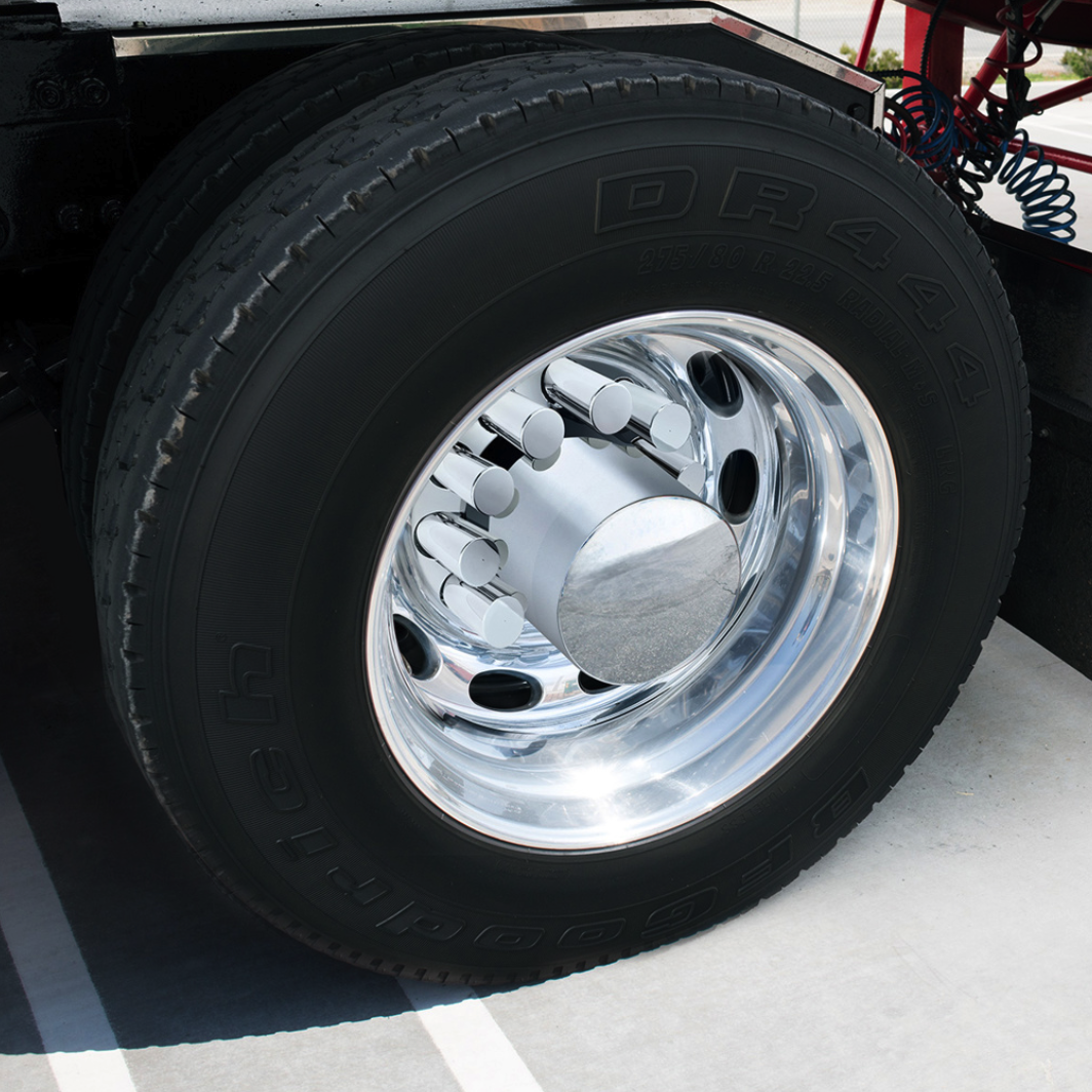 Rear Axle Wheel Cover "Extra Tall Flat Top" With 10 Thread-On Nut Covers, High Quality Chrome Plated ABS Plastic