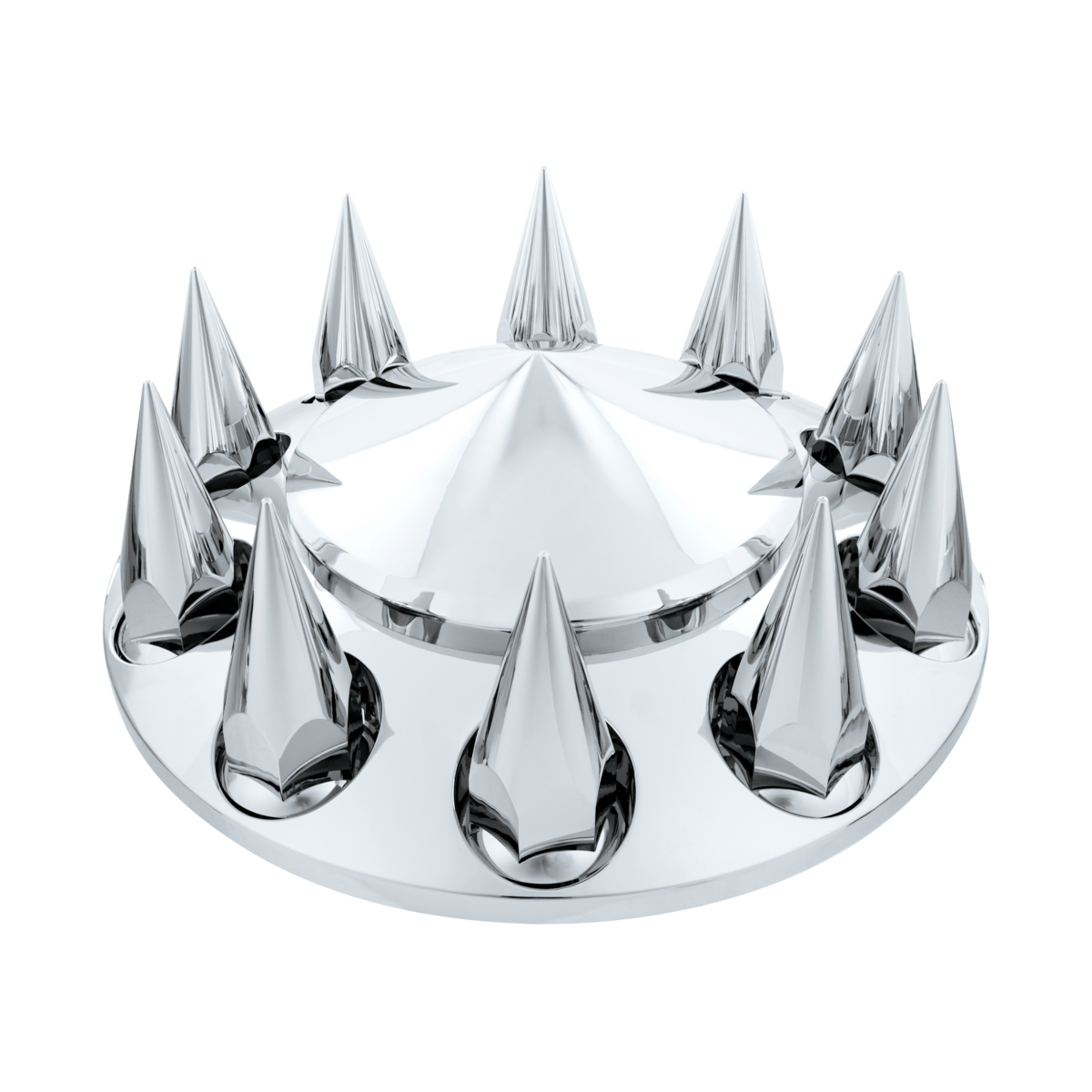 Pointed Chrome Front Axle Cover With 4-3/4" Super Spike Push-On Nut Covers