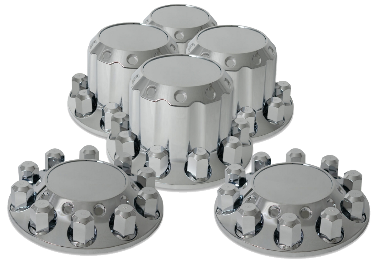 Axle Cover Kit Revolver With Hubcaps & 33mm Threaded Nut Covers – Chrome Plated ABS Plastic