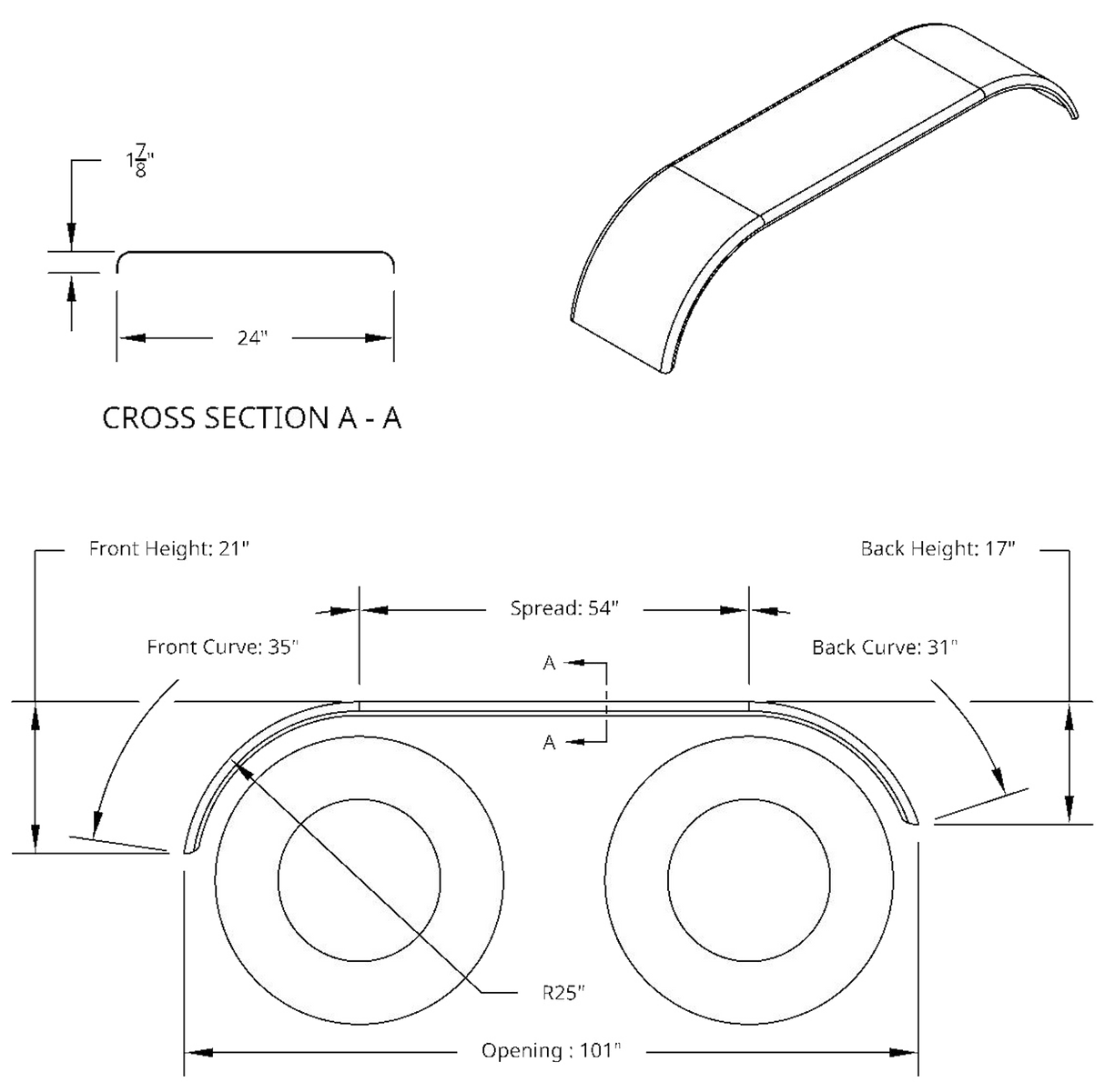 16 Gauge Full Tandem Fenders Smooth Polished Stainless Steel - HD Truck Source