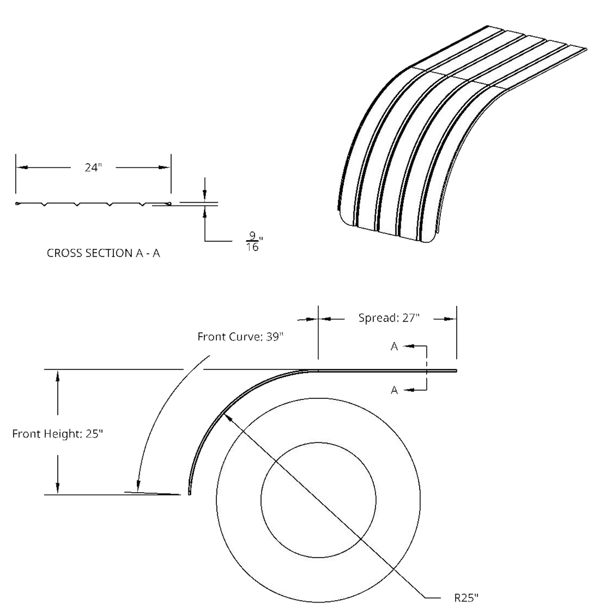 18 Gauge Ribbed High Polished Smooth Stainless Steel Half Tandem Fenders - HD Truck Source