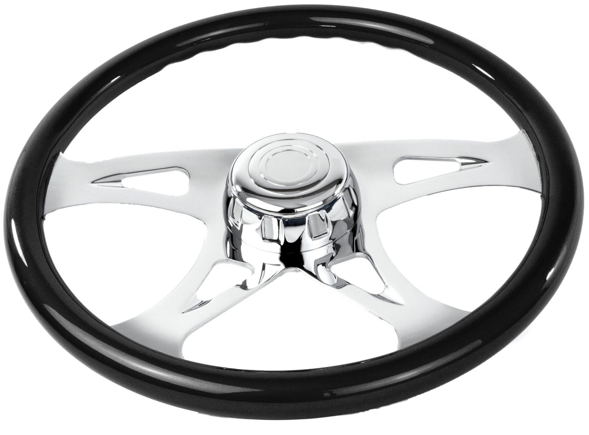 18 Inch Black Wood Steering Wheel with Chrome Design Spokes - HD Truck Source