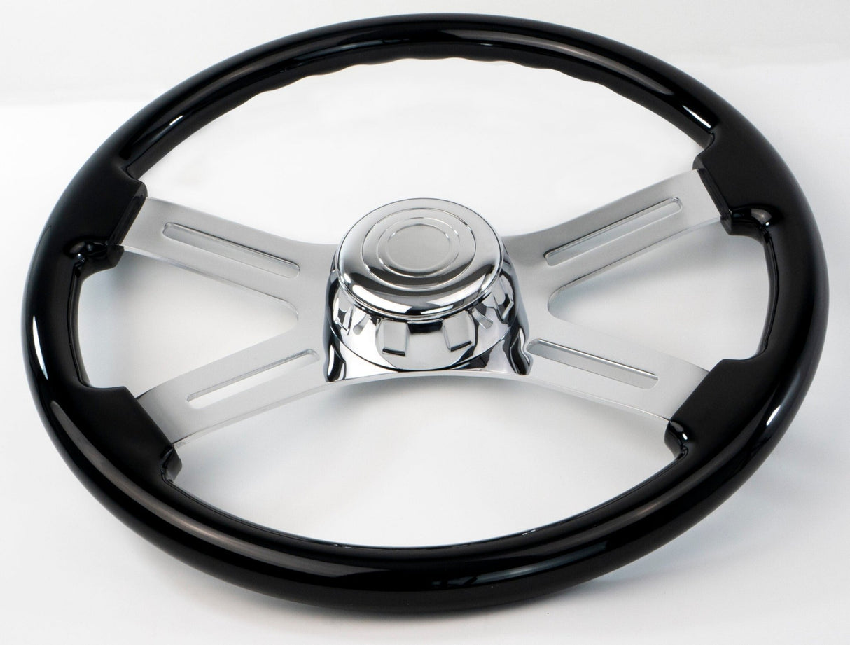 18 Inch Black Wood Steering Wheel with Chrome Spokes - HD Truck Source