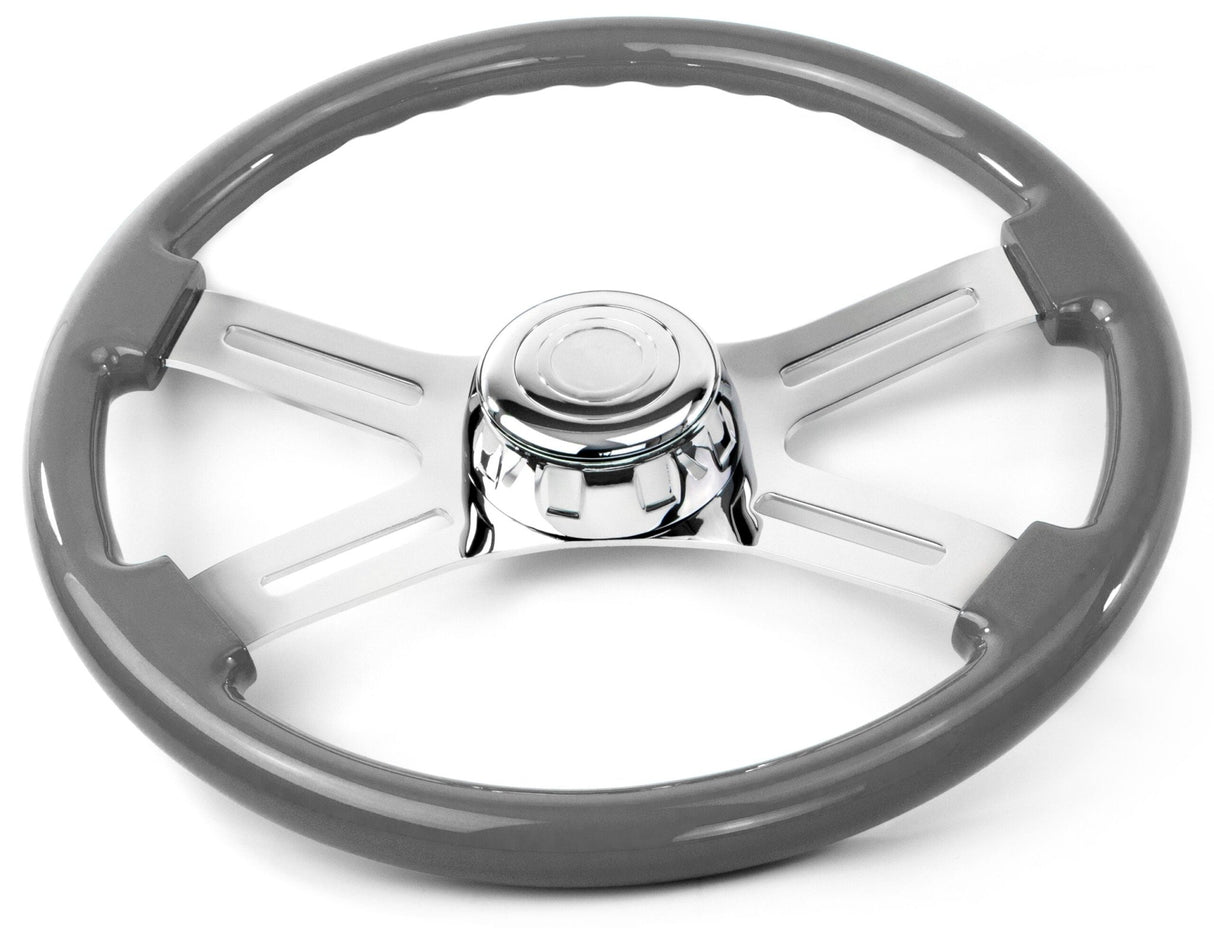 18 Inch Gray Wood Steering Wheel with 4 Chrome Spokes - HD Truck Source