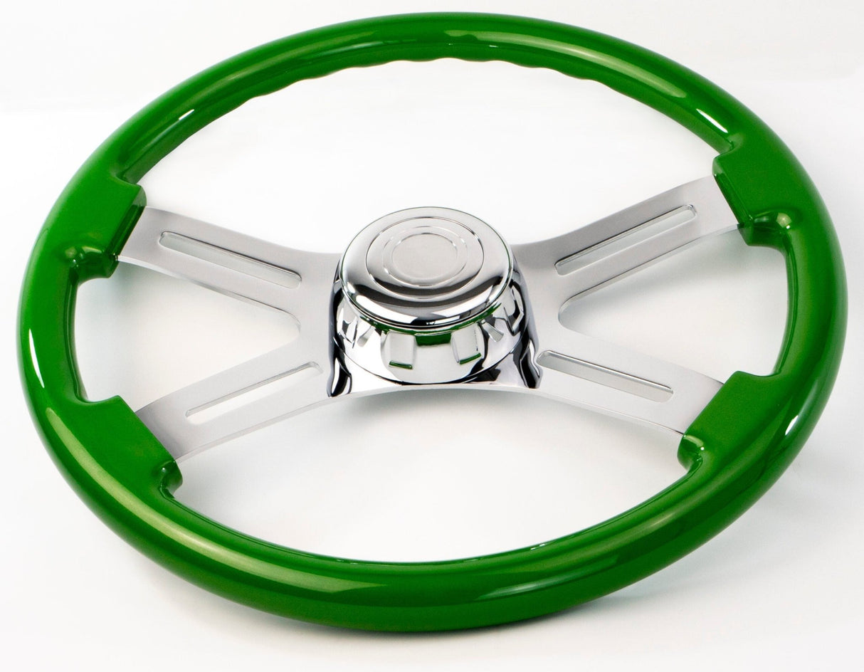 18 Inch Green Wood Steering Wheel with 4 Chrome Spokes - HD Truck Source