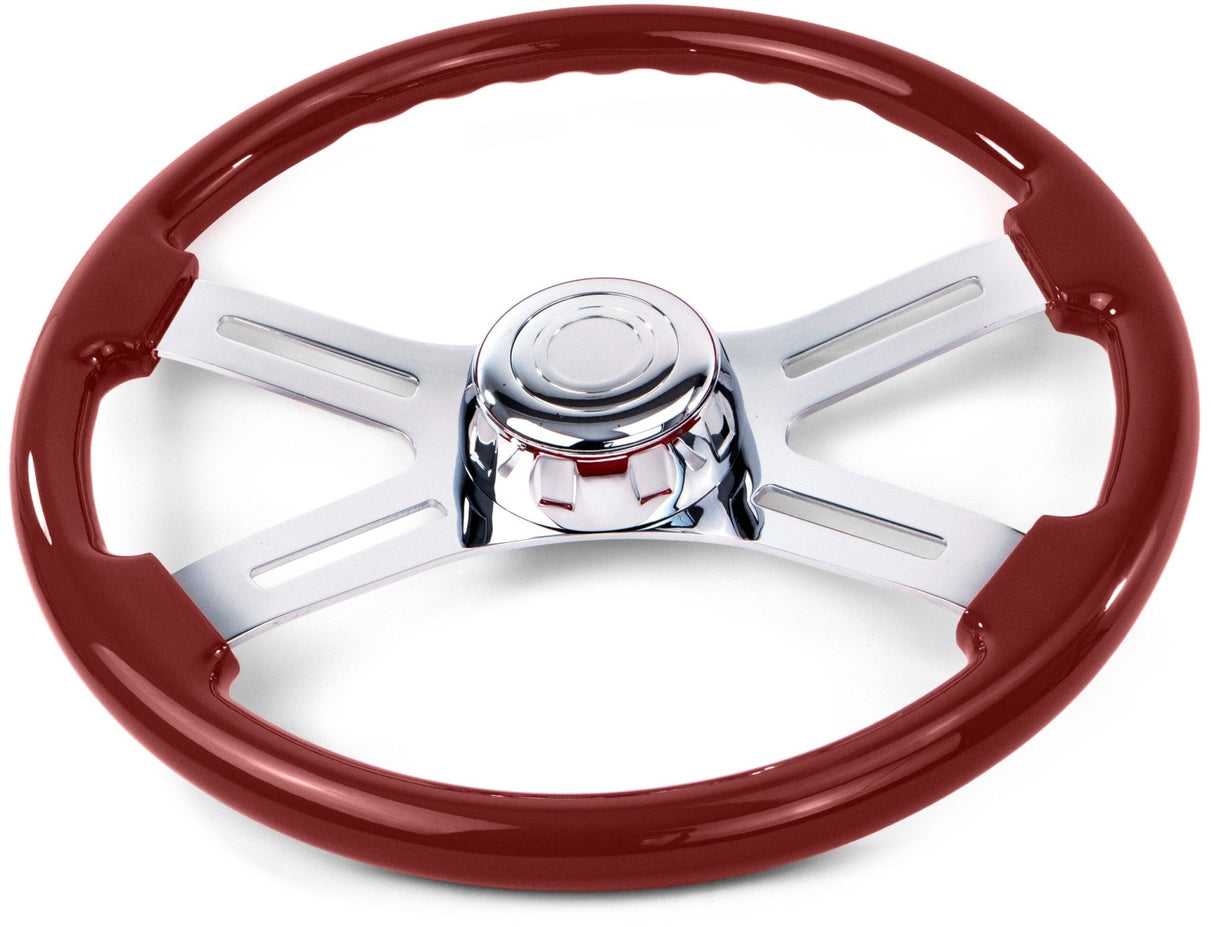 18 Inch Maroon Wood Steering Wheel with 4 Chrome Spokes - HD Truck Source