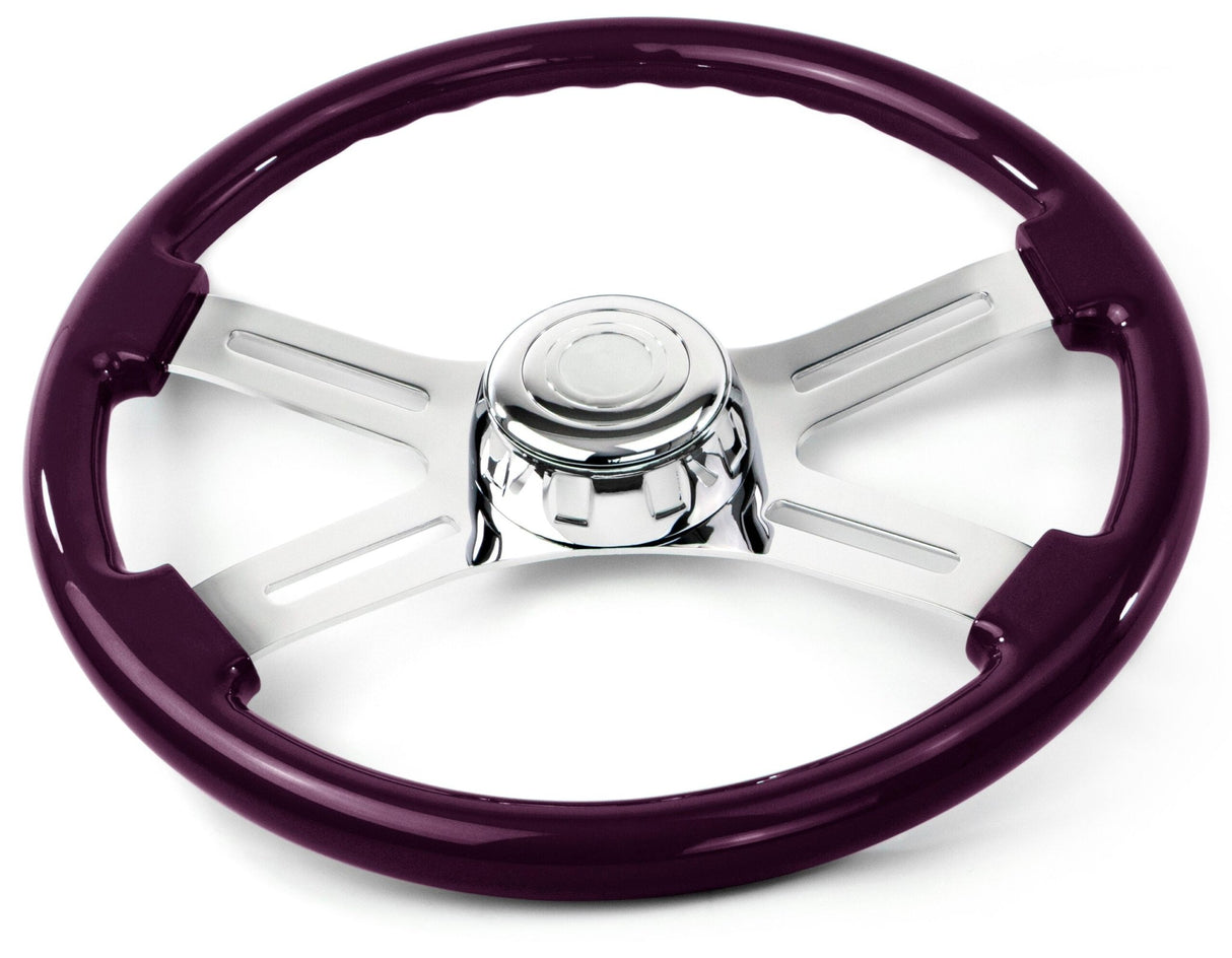18 Inch Purple Wood Steering Wheel with 4 Chrome Spokes - HD Truck Source