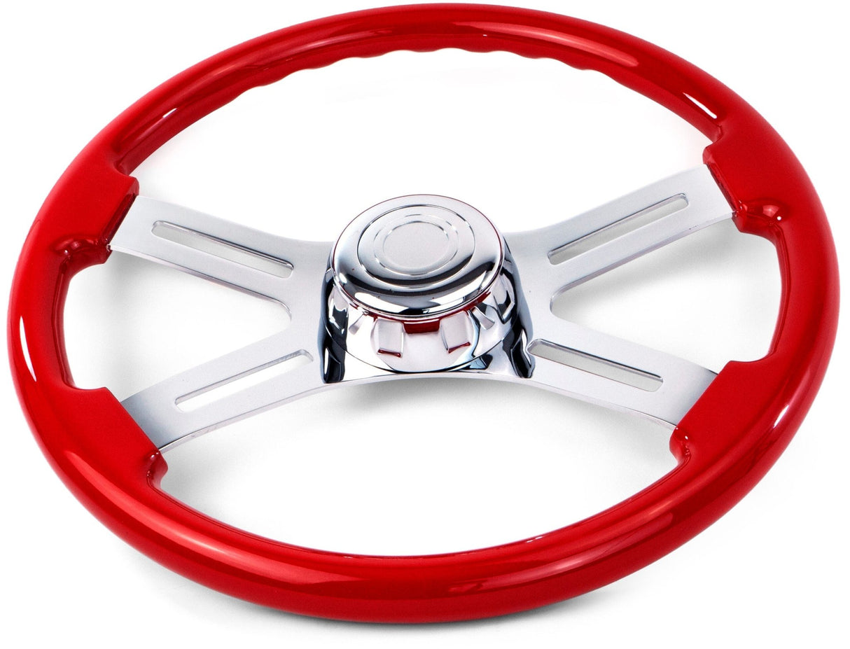 18 Inch Red Wood Steering Wheel with 4 Chrome Spokes - HD Truck Source