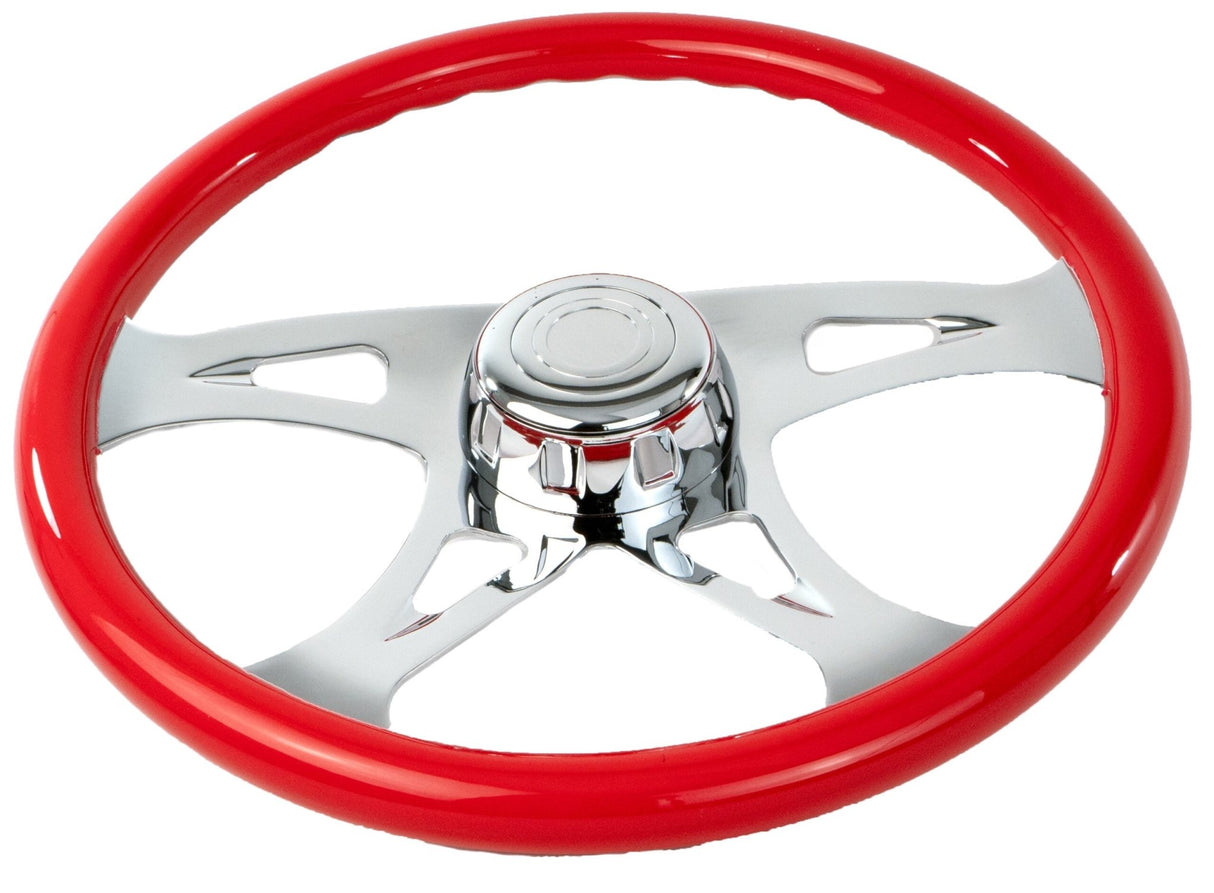 18 Inch Red Wood Steering Wheel with Chrome Design Spokes - HD Truck Source