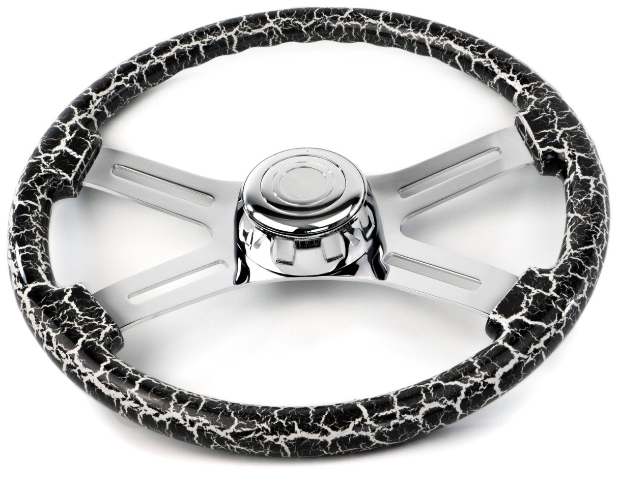 18 Inch White LIghtning Design Wood Steering Wheel - HD Truck Source