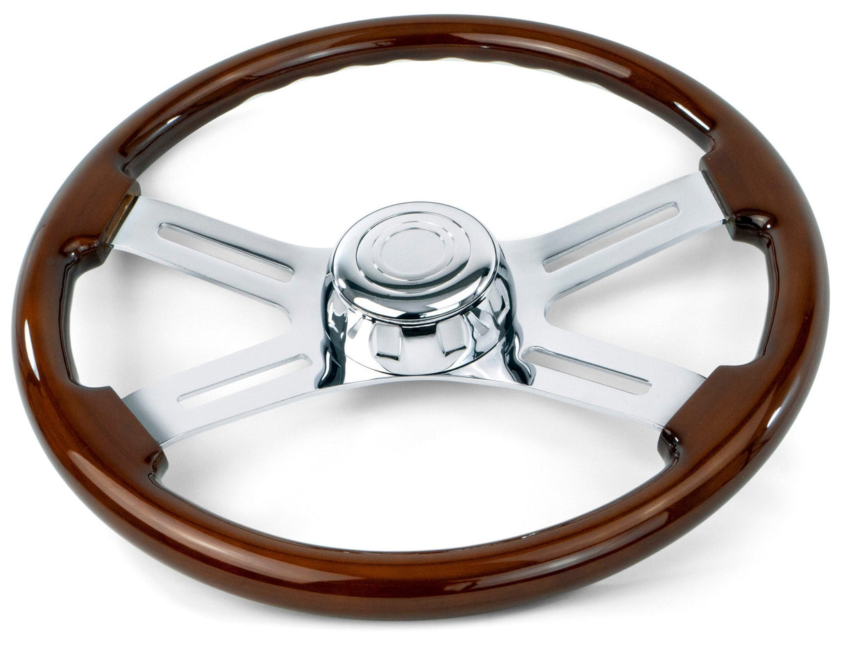 18 Inch Wood Steering Wheel with 4 Chrome Spokes - HD Truck Source