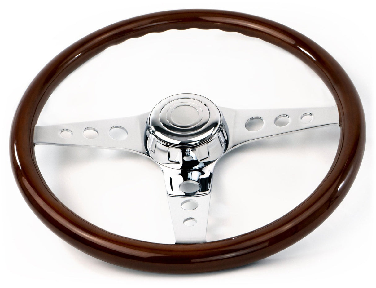 18 Inch Wood Steering Wheel with Chrome Classic Style 3 Spoke - HD Truck Source