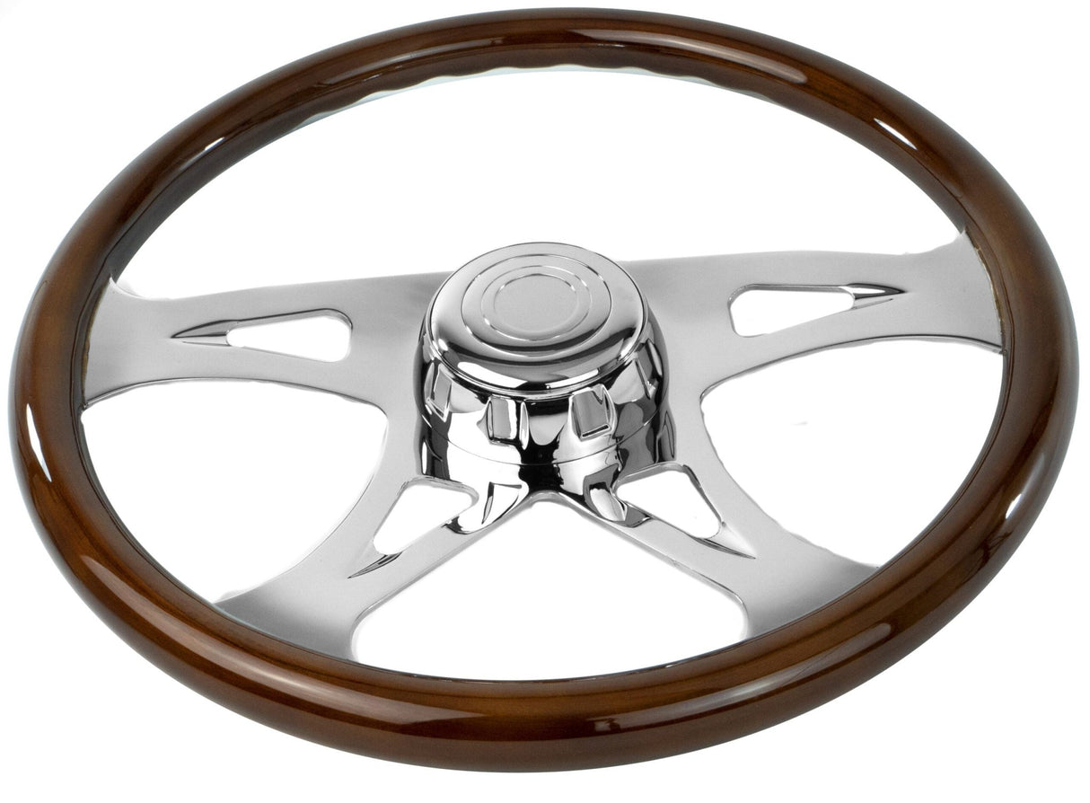 18 Inch Wood Steering Wheel with Chrome Design Spokes - HD Truck Source