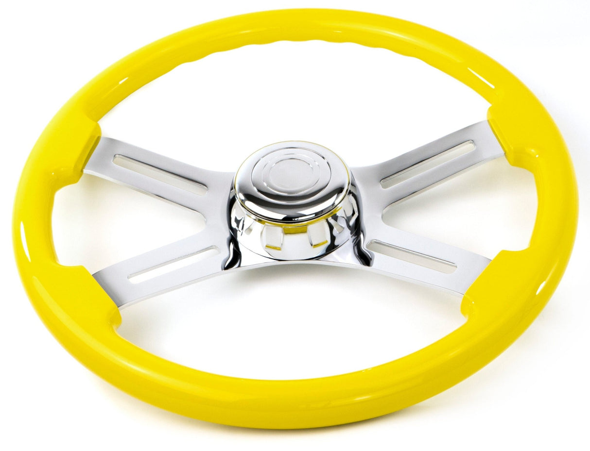 18 Inch Yellow Wood Steering Wheel with 4 Chrome Spokes - HD Truck Source