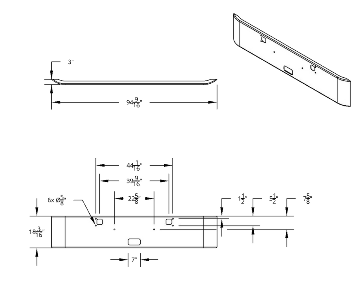 Kenworth W900 (1982-2024) - SS Clad Aluminum Bumper With Curved Ends