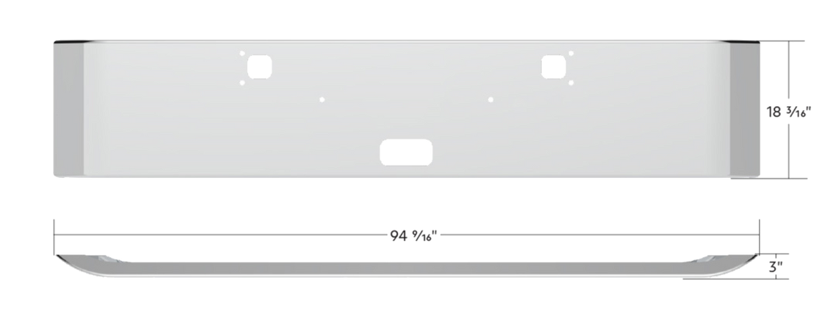 Kenworth W900 (1982-2024) - SS Clad Aluminum Bumper With Curved Ends