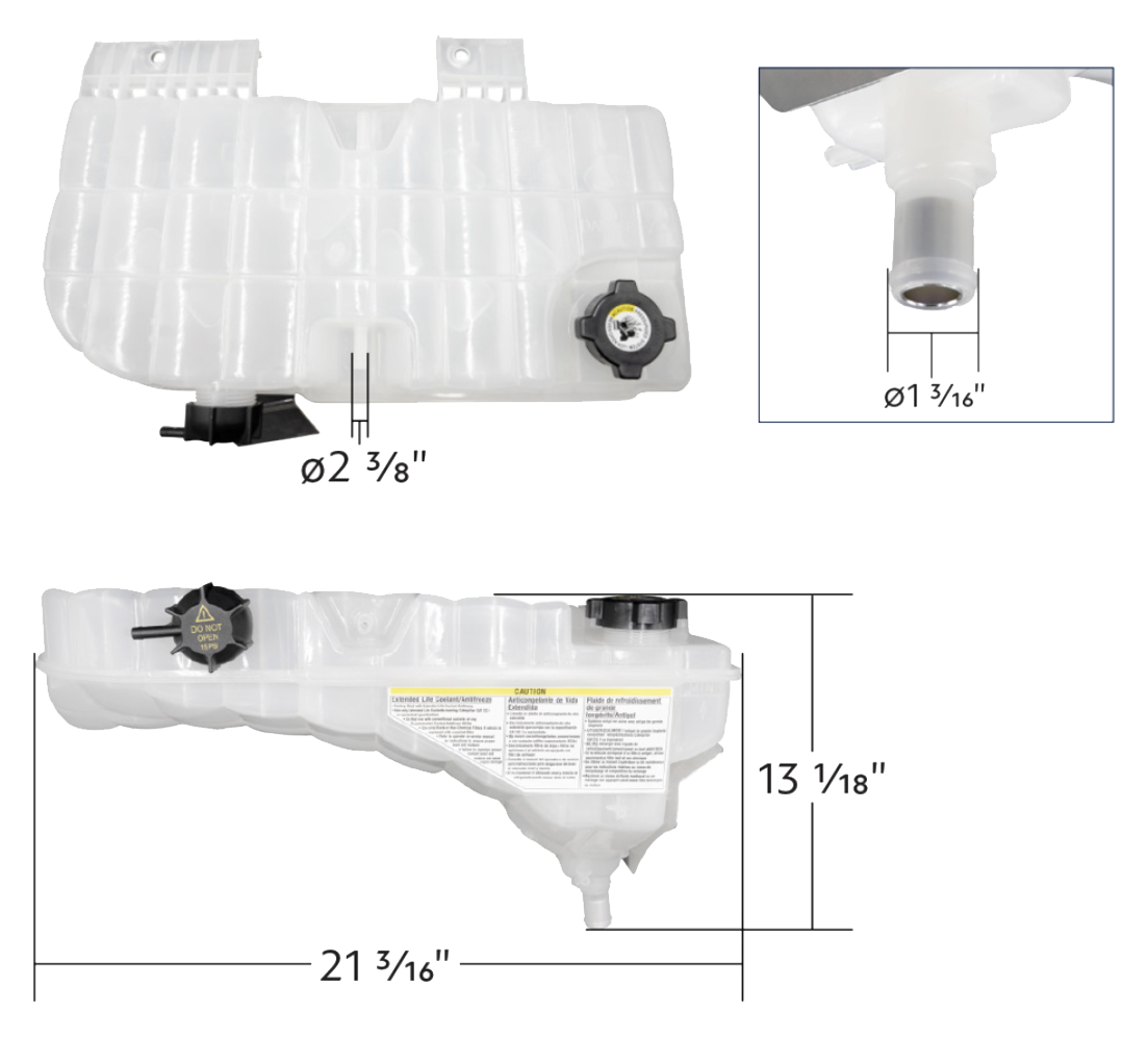 Peterbilt 389, 367, 365 & Kenworth W900, T800. - Pressurized Coolant Reservoir With Coolant Level Sensor