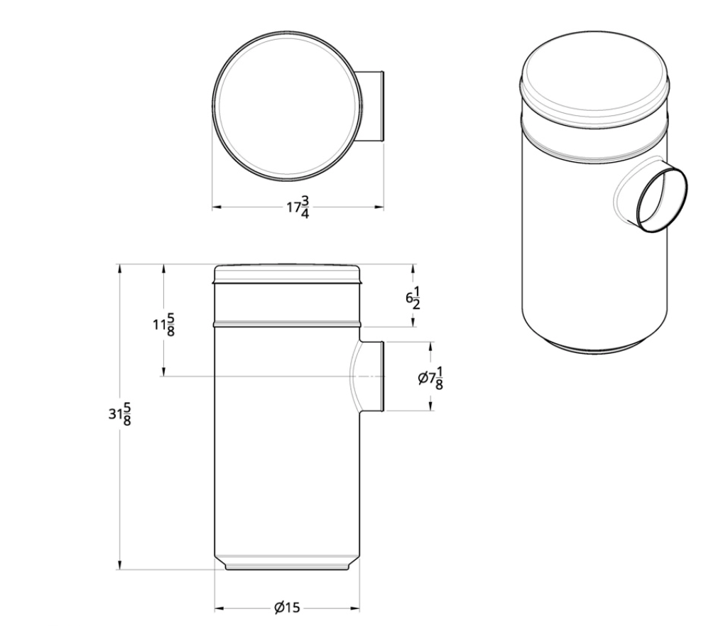 Peterbilt - 15 Inch Stainless Air Cleaner Housing, Vortox Style