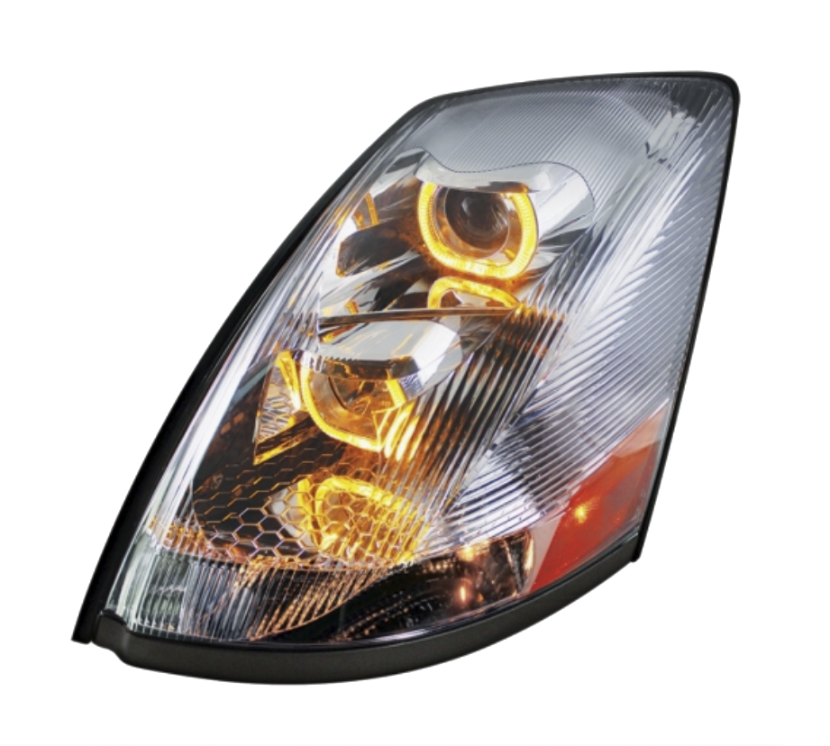Volvo VN/VNL (2003-2017) - Projection Headlight With Amber LED Light Bar