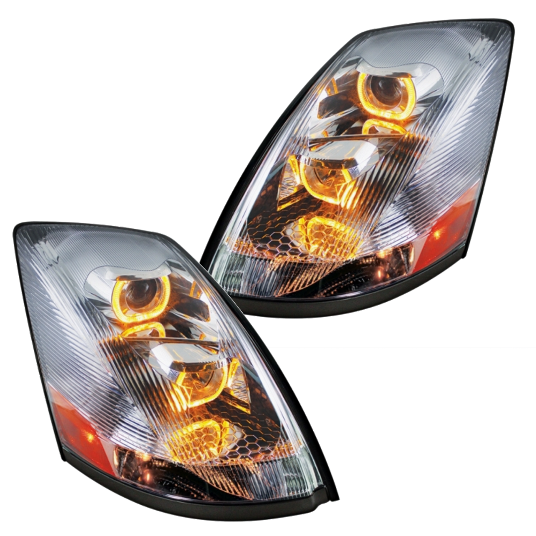 Volvo VN/VNL (2003-2017) - Projection Headlight With Amber LED Light Bar