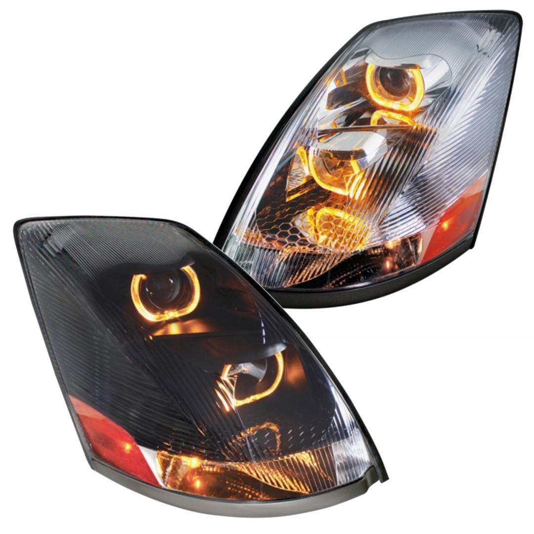 Volvo VN/VNL (2003-2017) - Projection Headlight With Amber LED Light Bar