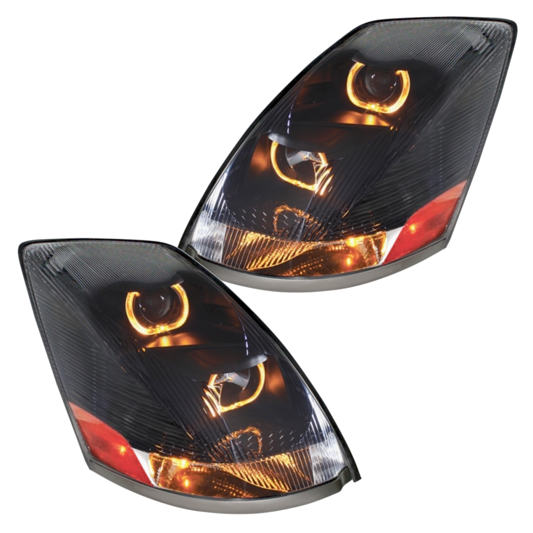 Volvo VN/VNL (2003-2017) - Projection Headlight With Amber LED Light Bar