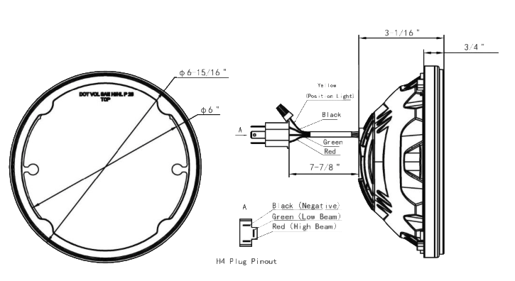 7" Heated LED Round Headlight With White Position Light