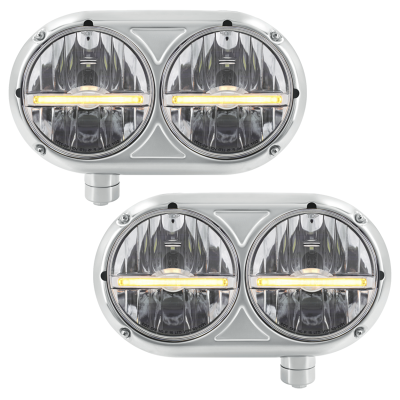 Peterbilt 359 - Stainless Steel Headlight Assembly & LED Headlights With LED Position Light