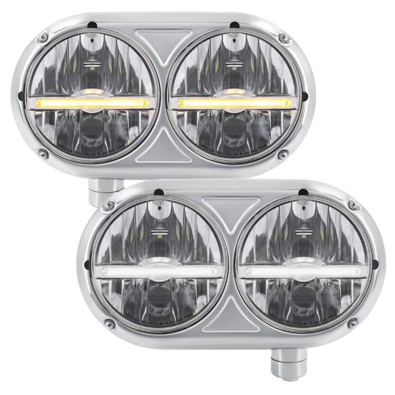Peterbilt 359 - Stainless Steel Headlight Assembly & LED Headlights With LED Position Light