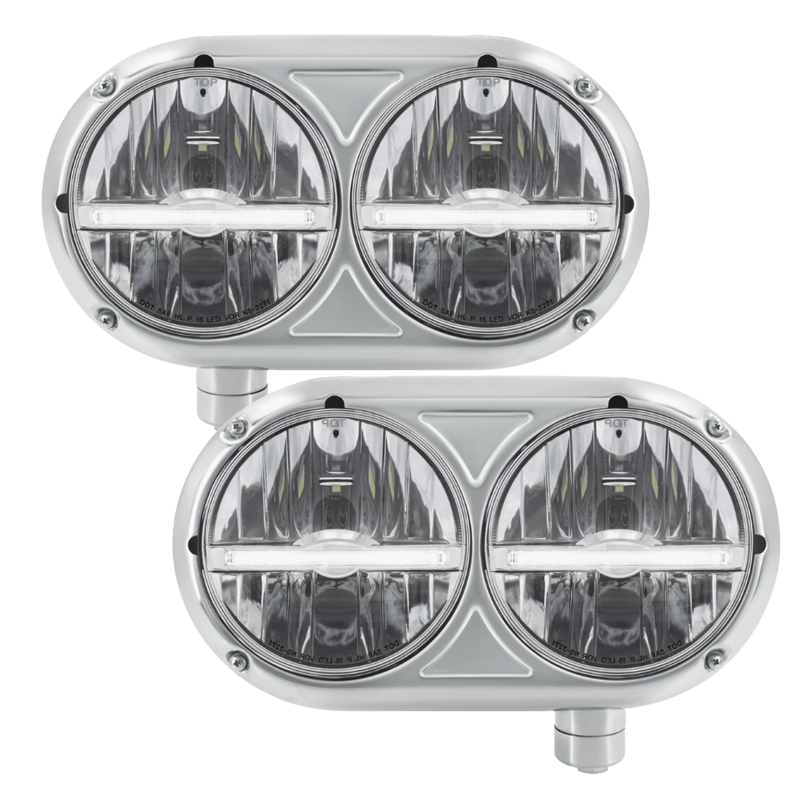 Peterbilt 359 - Stainless Steel Headlight Assembly & LED Headlights With LED Position Light