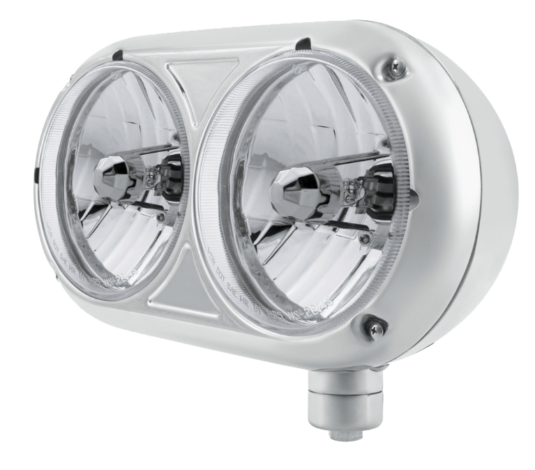 Peterbilt 359 - Stainless Steel Headlight Assembly & Crystal Halogen Bulbs