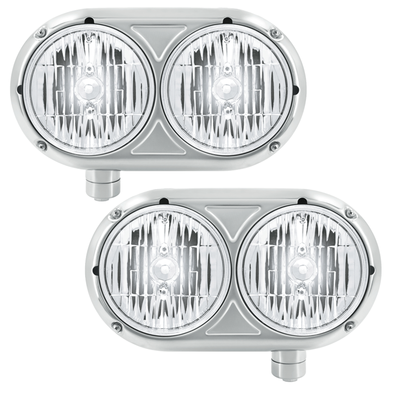 Peterbilt 359 - Stainless Steel Headlight Assembly & Crystal Halogen Bulbs