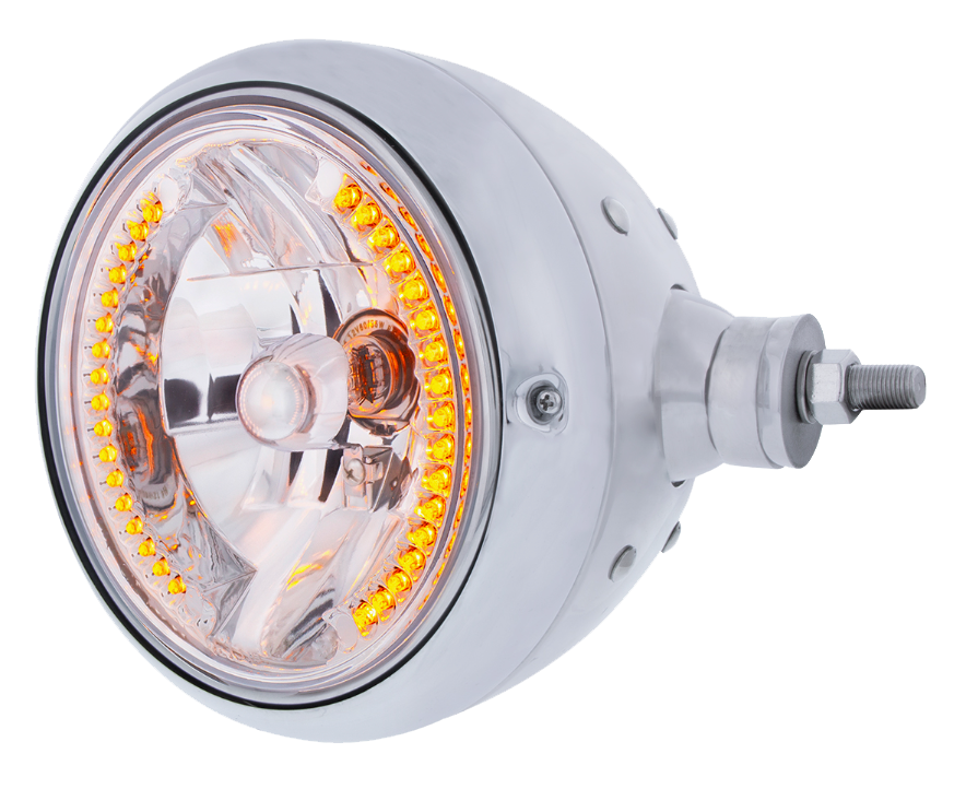 Stainless Steel Guide 682-C Style Headlight Assembly With Crystal Lens & 34 LEDs Position Light - Horizontal Mount