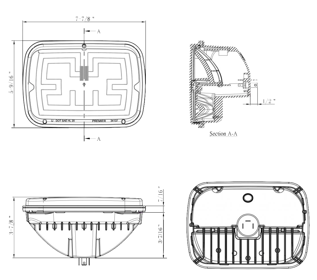 5" X 7" Heated LED Headlight With Polycarbonate Lens & Housing
