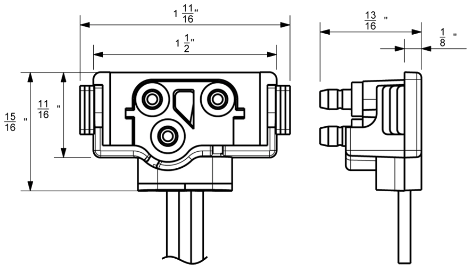 Pigtail - 3 Wire With 3 Prong Right Angle Plug - 12" Lead