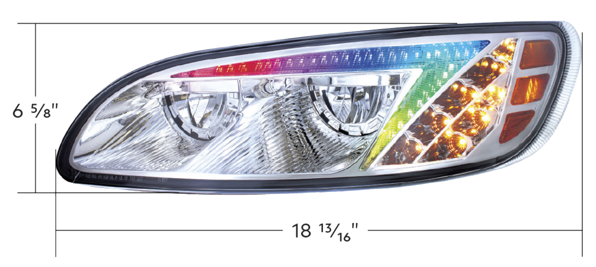 Peterbilt 386 (2006-2016) and 387 (2000-2011) - LED Headlight With Color Changing Position Light Bar