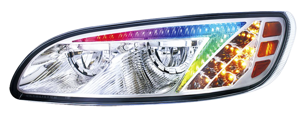 Peterbilt 386 (2006-2016) and 387 (2000-2011) - LED Headlight With Color Changing Position Light Bar
