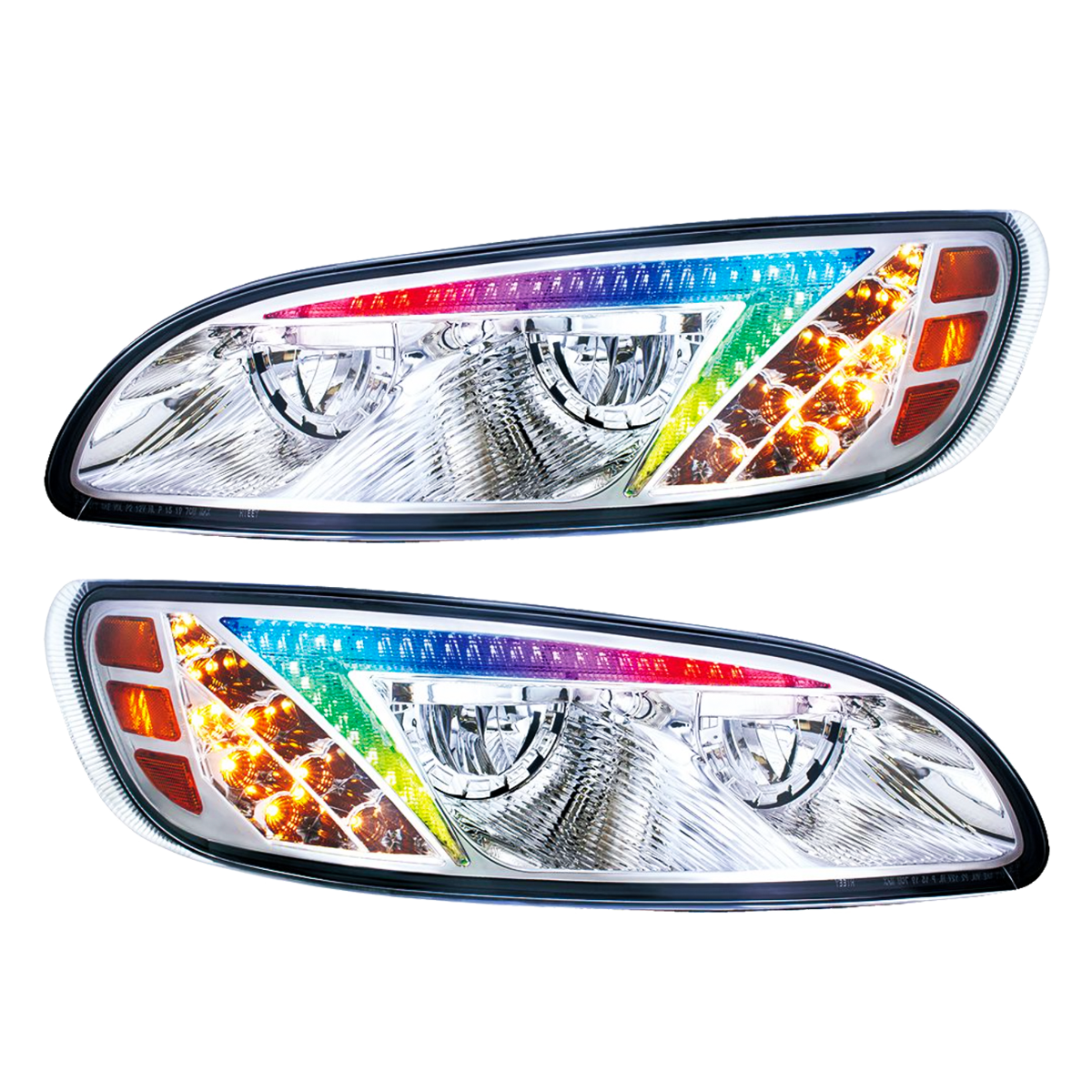 Peterbilt 386 (2006-2016) and 387 (2000-2011) - LED Headlight With Color Changing Position Light Bar