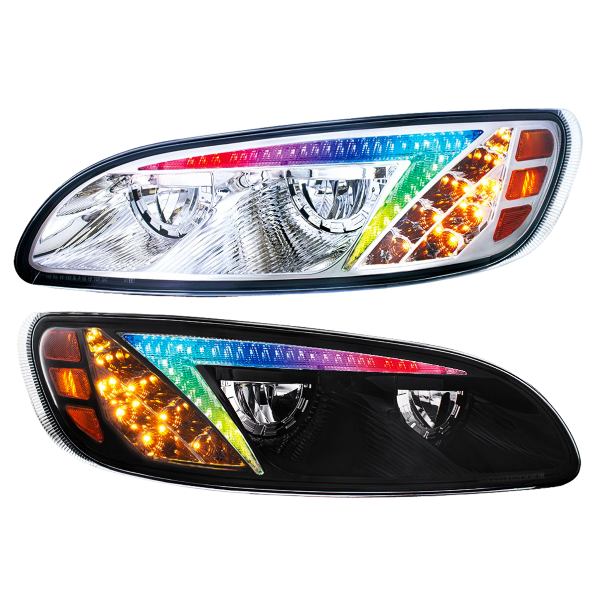 Peterbilt 386 (2006-2016) and 387 (2000-2011) - LED Headlight With Color Changing Position Light Bar