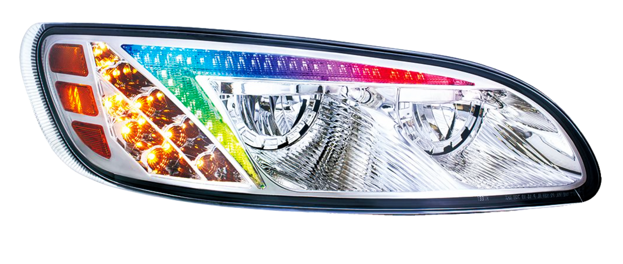 Peterbilt 386 (2006-2016) and 387 (2000-2011) - LED Headlight With Color Changing Position Light Bar