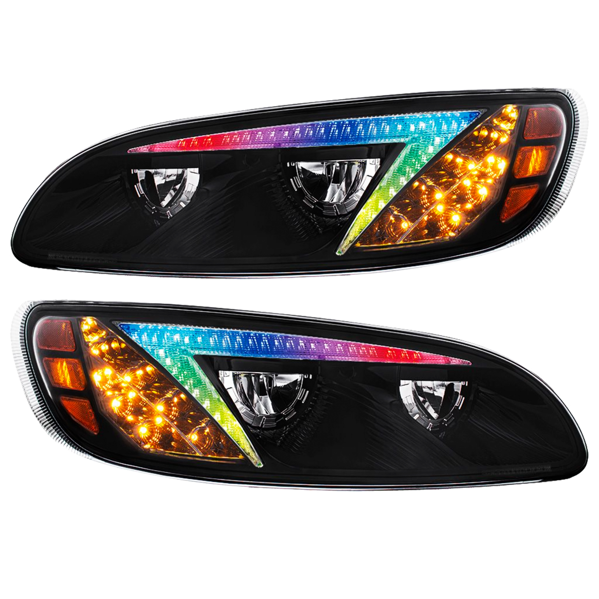 Peterbilt 386 (2006-2016) and 387 (2000-2011) - LED Headlight With Color Changing Position Light Bar