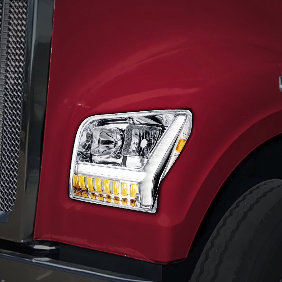 Kenworth W990 (2018-2024) - Headlight With LED DRL Light Bar & Turn Signal