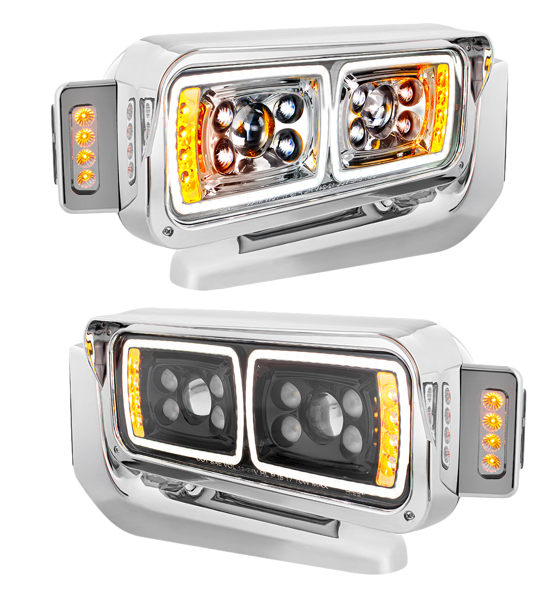 Peterbilt 379 - 10 High Power LED Projection Headlight Assembly With Mounting Arm & Turn Signal Side Pod