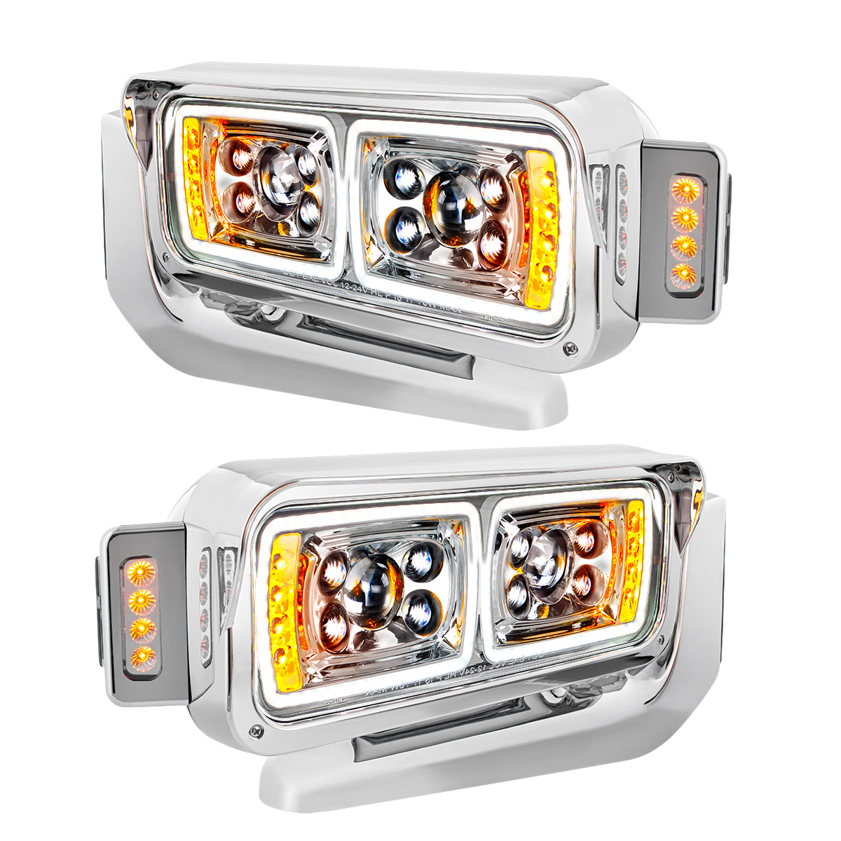 Peterbilt 379 - 10 High Power LED Projection Headlight Assembly With Mounting Arm & Turn Signal Side Pod
