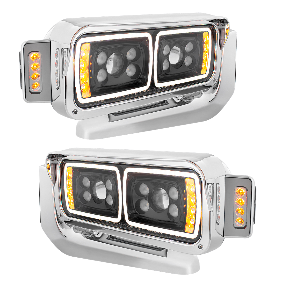 Peterbilt 379 - 10 High Power LED Projection Headlight Assembly With Mounting Arm & Turn Signal Side Pod