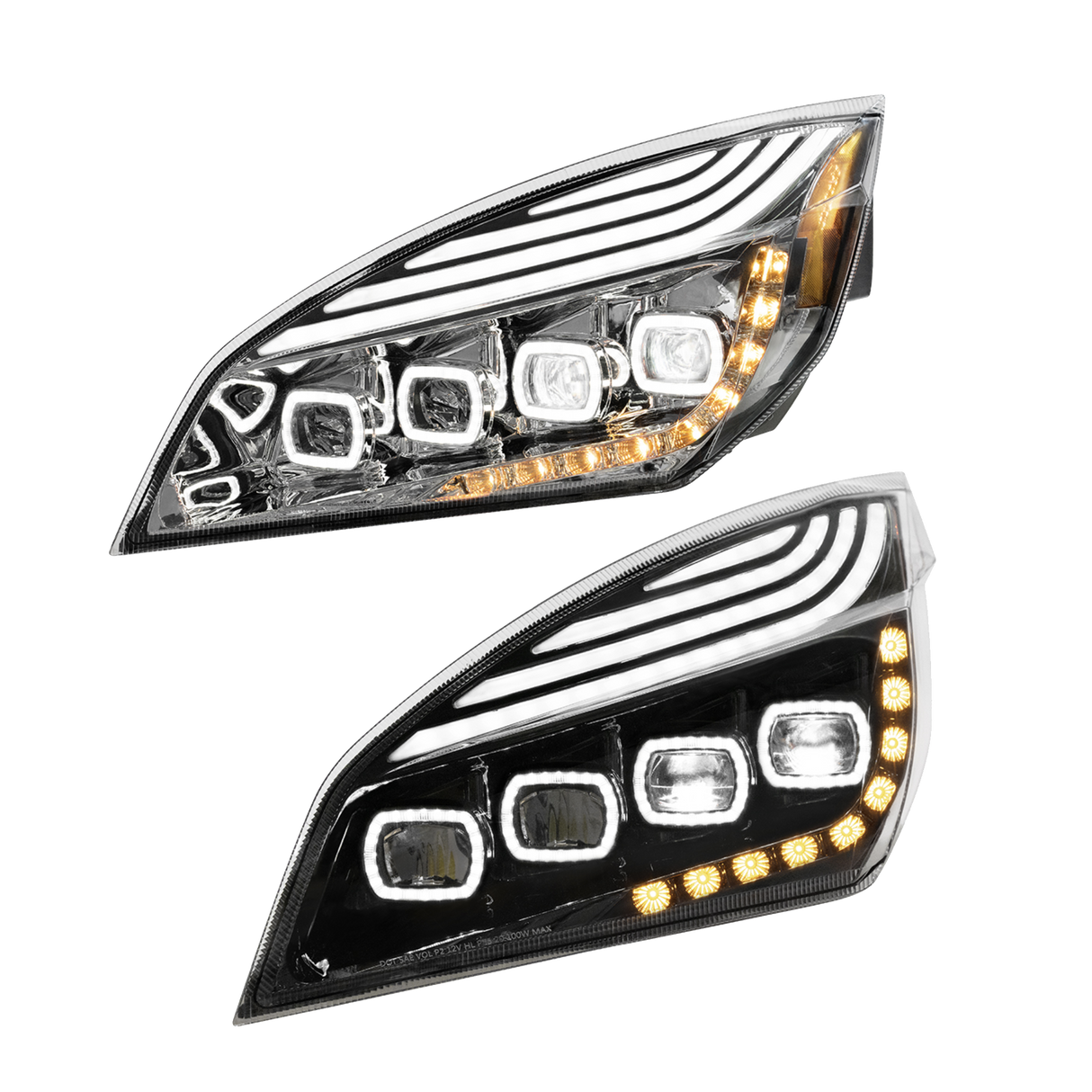 Freightliner Cascadia 2018-2024 - Quad LED Headlight With DRL & Seq. Signal