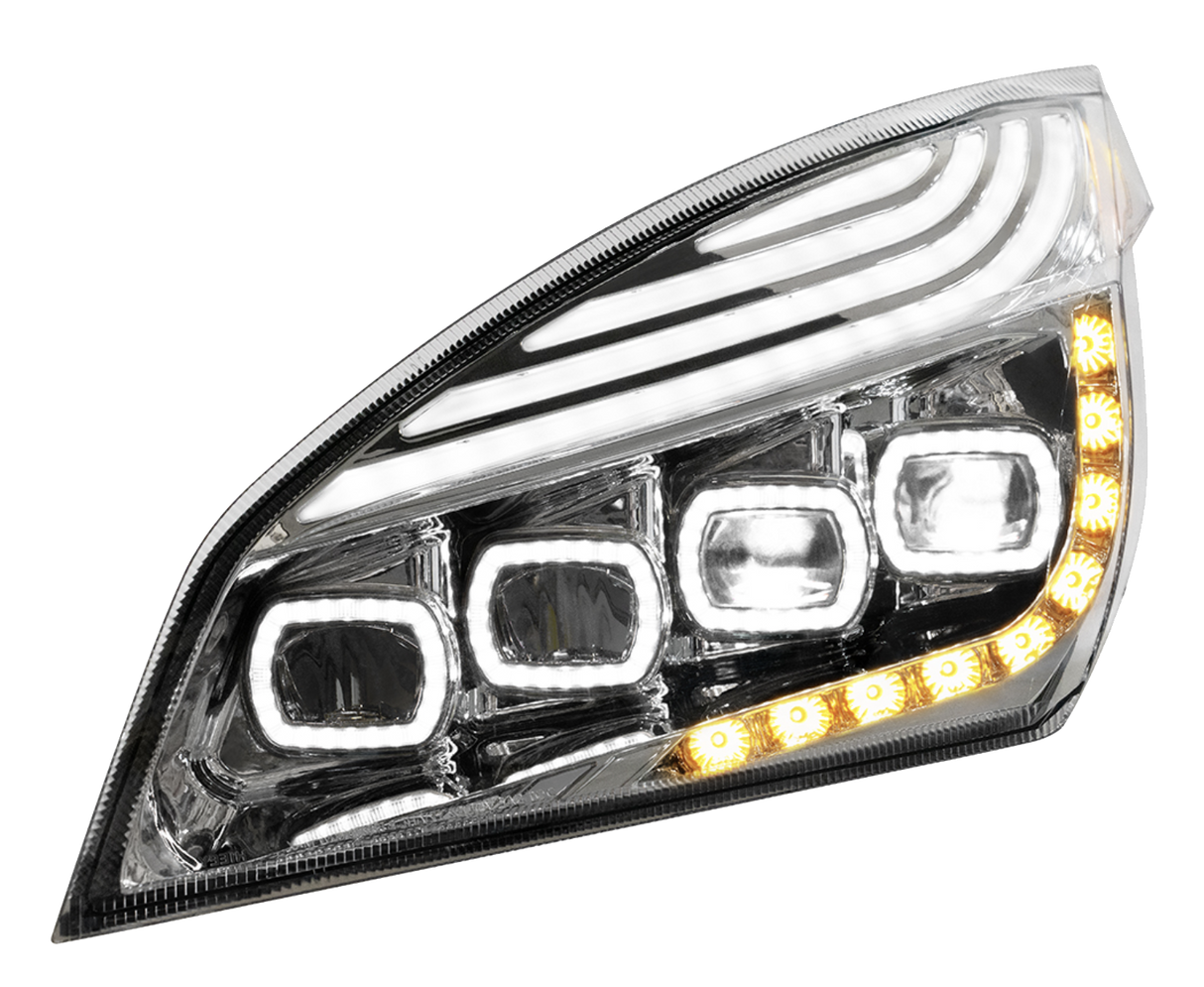 Freightliner Cascadia 2018-2024 - Quad LED Headlight With DRL & Seq. Signal