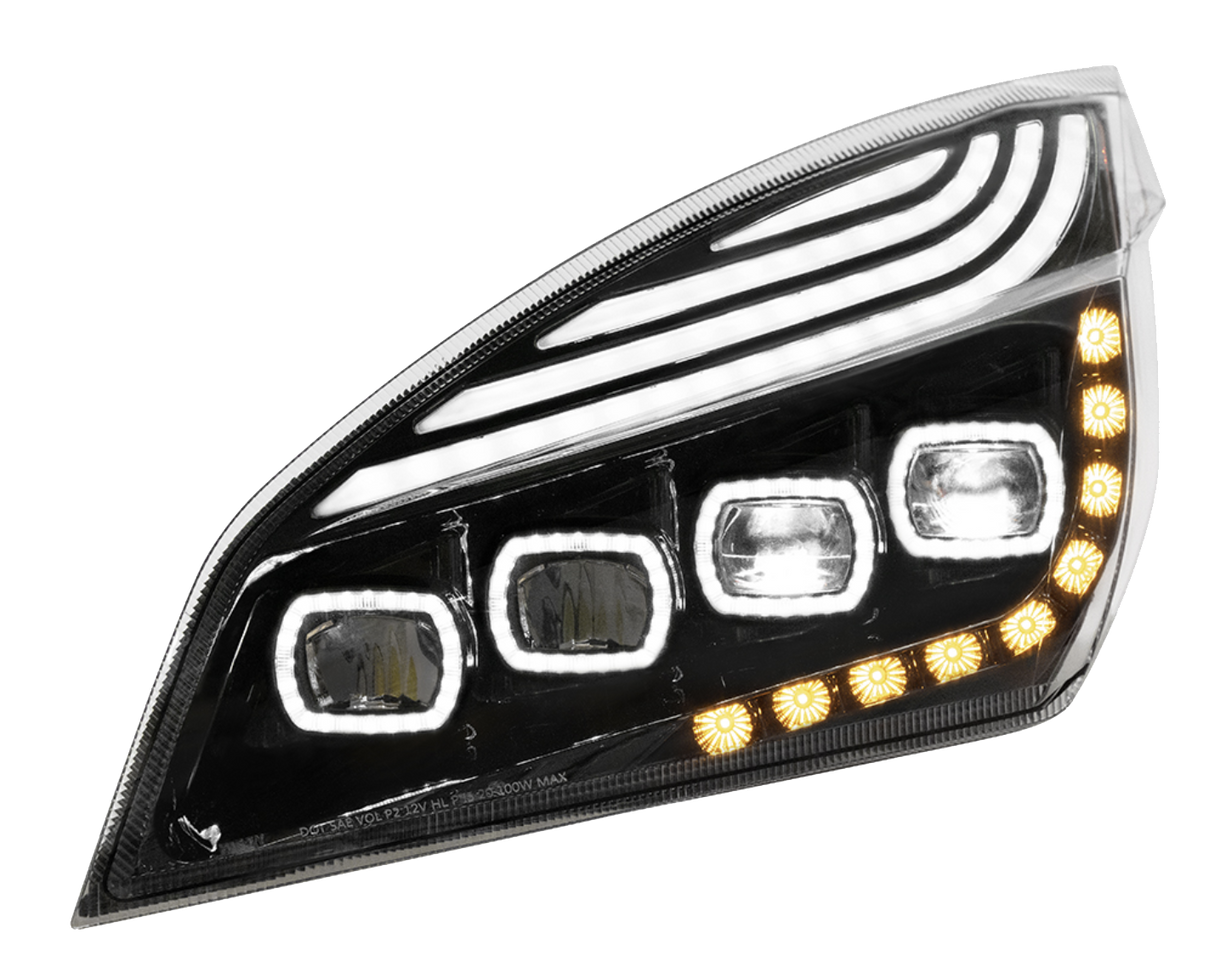 Freightliner Cascadia 2018-2024 - Quad LED Headlight With DRL & Seq. Signal